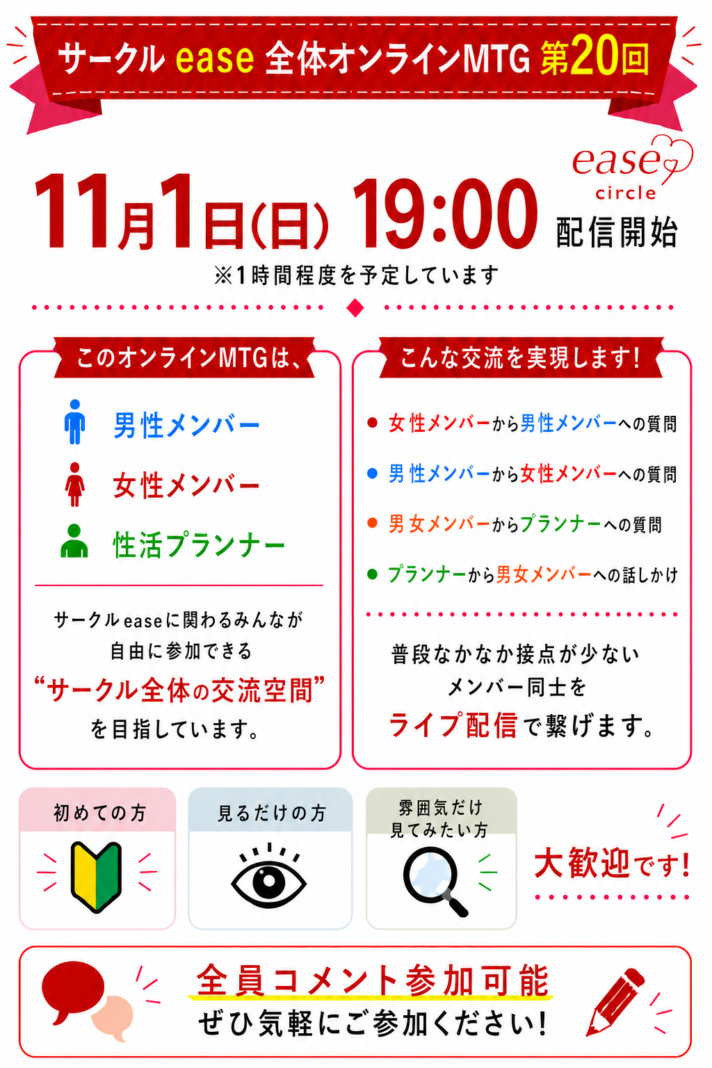 サークルease全体オンラインMTG第20回 11月1日（日）19時配信開始